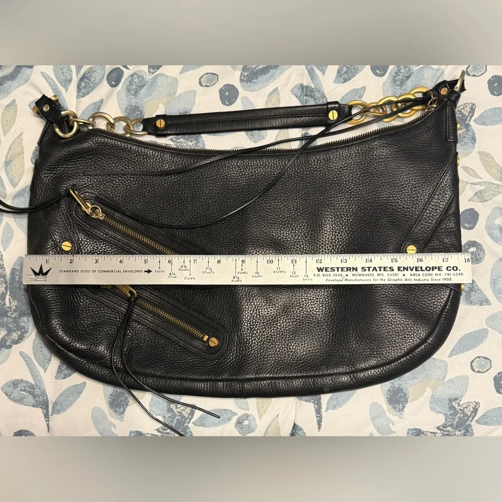 Alexis Hudson Black and Gold Hobo Bag with Textured Leather